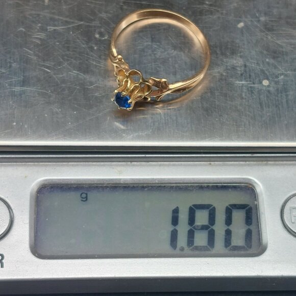 Antique 10K Gold Victorian Blue Spinel Ring Art Nouveau Floral 6-Prong Solitaire - Picture 8 of 12